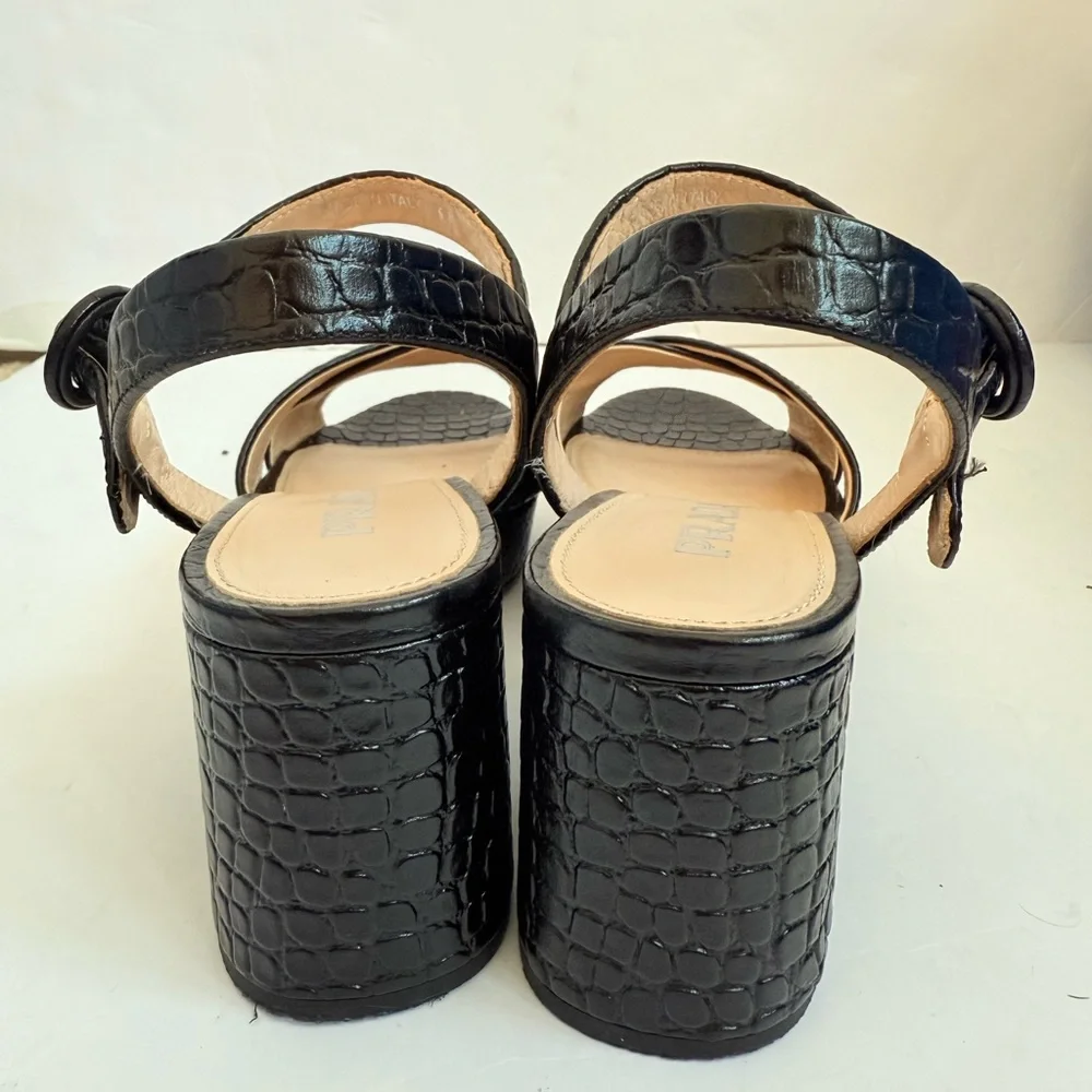 Prada Black Embossed Croc effect leather Quarter strap platform sandals EU 38 - Picture 7 of 9